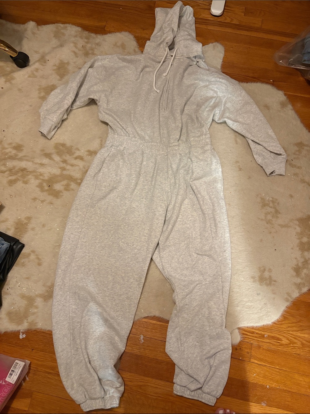 Cozy Light Gray Hooded Jumpsuit